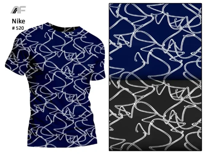 A dark blue fabric featuring a unique white abstract line pattern designed by Amrita Fashions