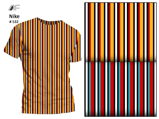 A fabric featuring a colorful striped pattern designed by Amrita Fashions