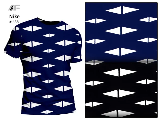 A dark blue fabric featuring a unique white geometric pattern designed by Amrita Fashions