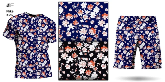 Fabric with a vibrant floral design by Amrita Fashions